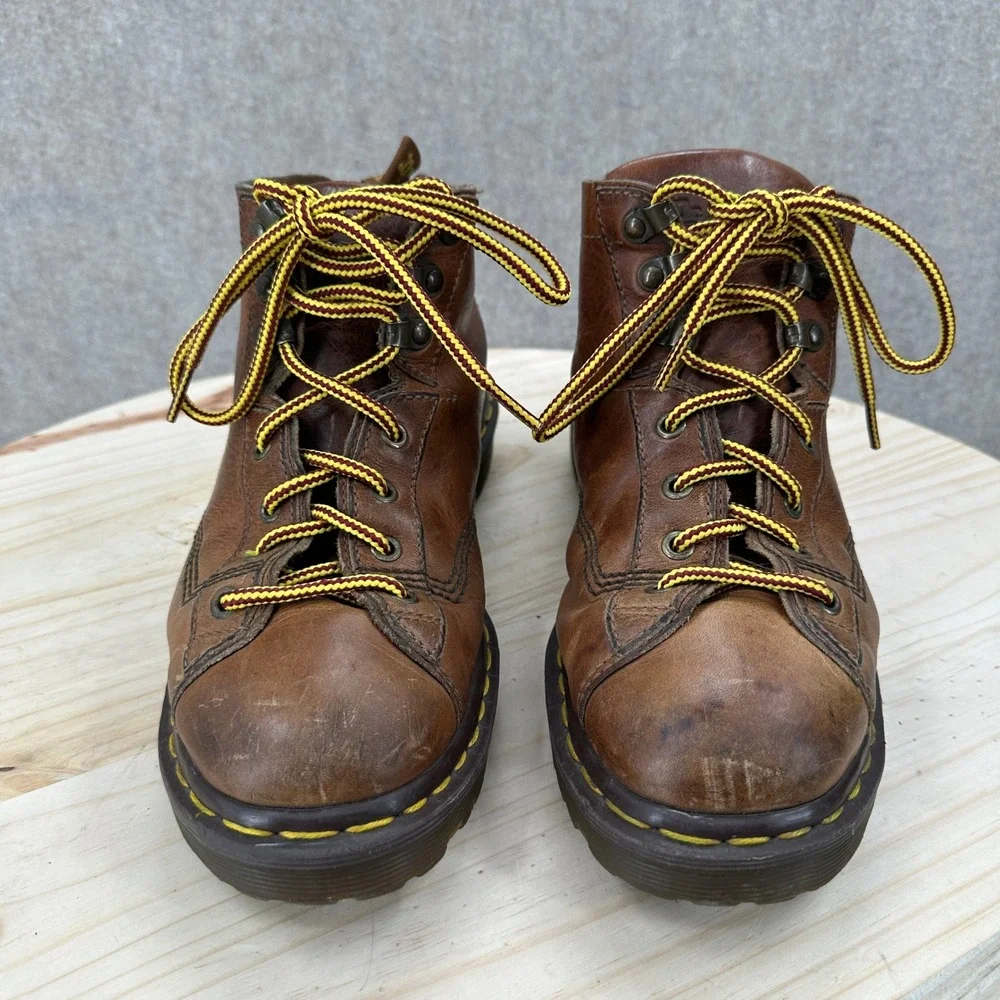 VTG Dr. Martens Monkey Boots Mens 9 England Brown Leather Lace Up Low Profile